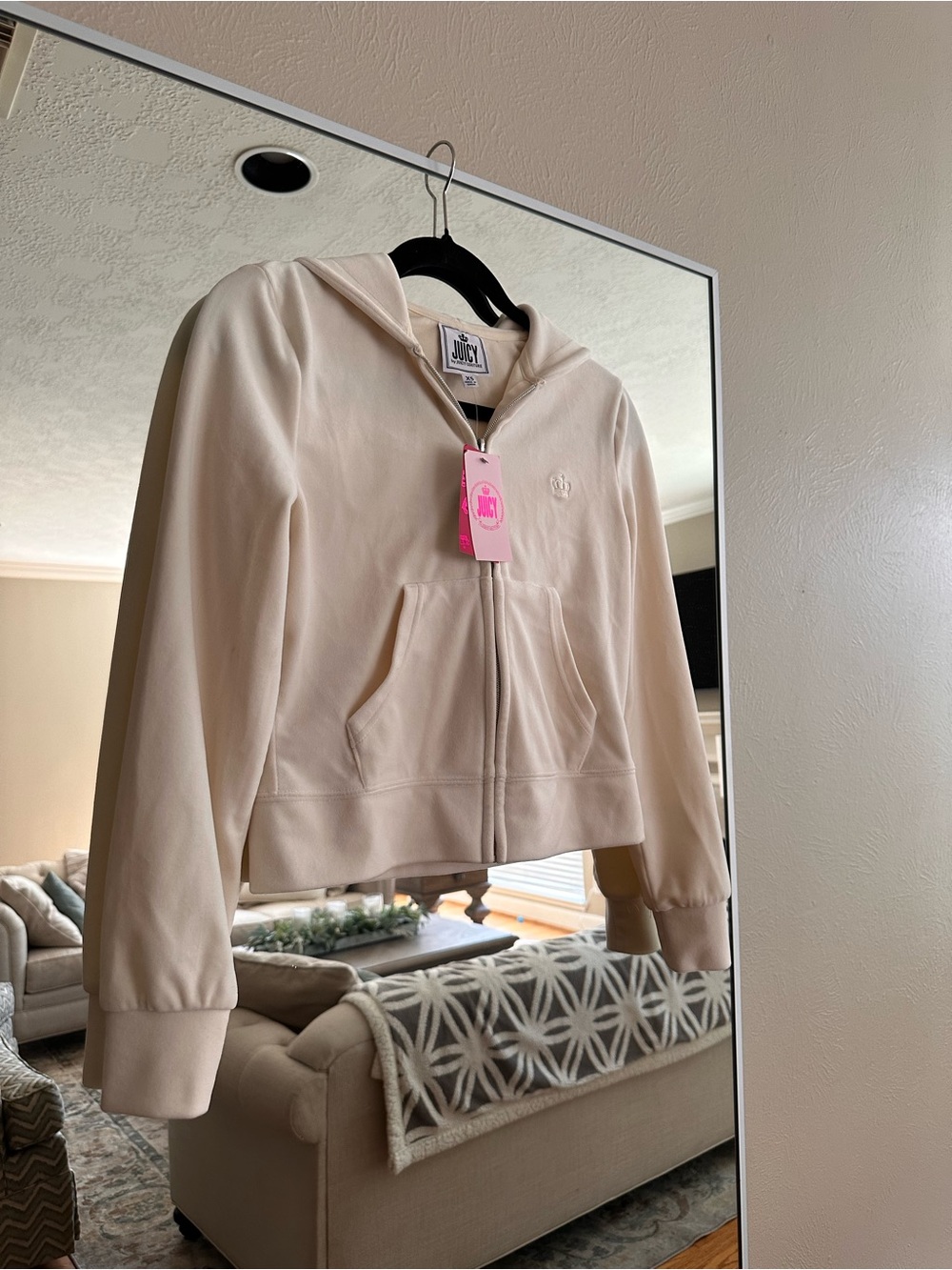 Juicy Couture Cream Zip-Up Teddy Hoodie Jacket